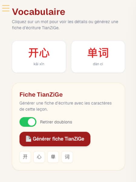 Utilise des Tian Zi Ge